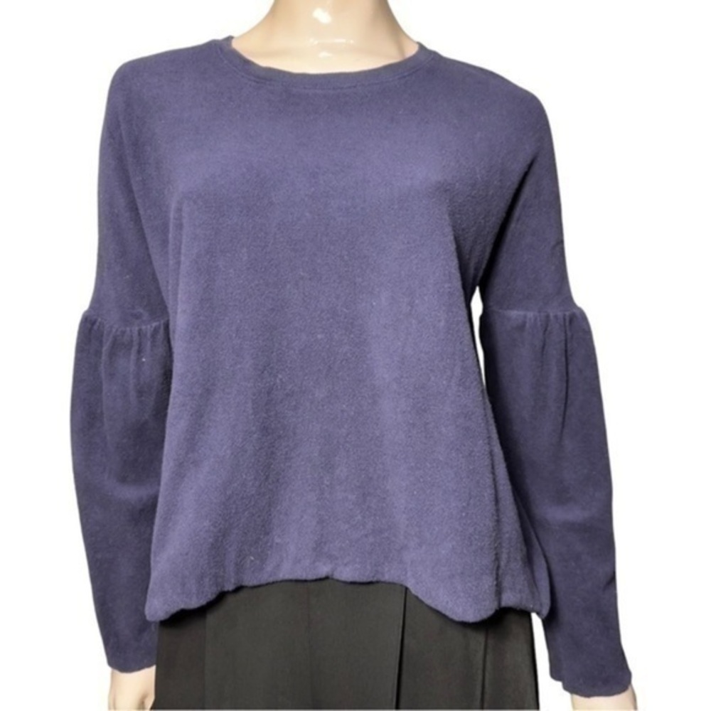 Goldie Women’s S Navy Blue Cotton French Terry Bell Sleeve Pullover Sweatshirt